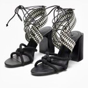 ZARA B & W Aztec Print Tie Block Heels women size 8
